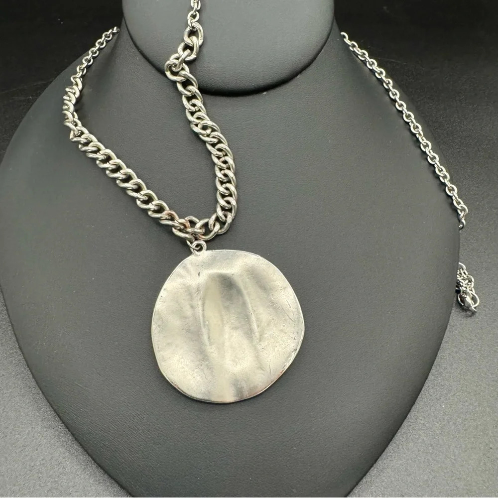 Large Textured Medal Pendant Necklace